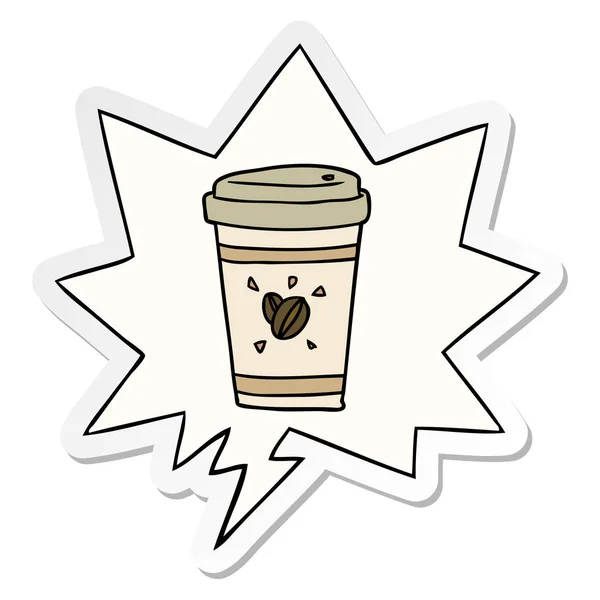 Tasse de dessin animé de café à emporter et autocollant bulle de parole — Image vectorielle