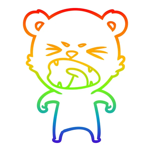 Garis gradien pelangi menggambar beruang kartun marah - Stok Vektor