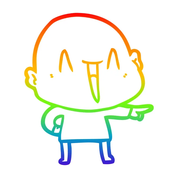 Arco iris gradiente línea dibujo feliz dibujos animados calvo hombre — Vector de stock