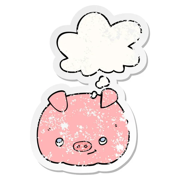 karikatür mutlu domuz ve sıkıntılı yıpranmış sticke olarak kabarcık düşündüm