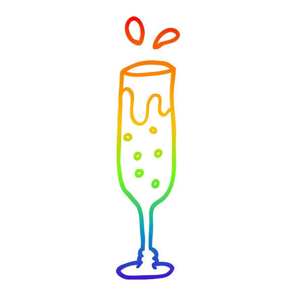 Arco iris gradiente línea dibujo dibujos animados copa de champán — Vector de stock