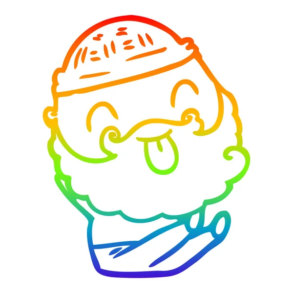 Rainbow gradient linje ritning sittande man med skägg stickning ou — Stock vektor
