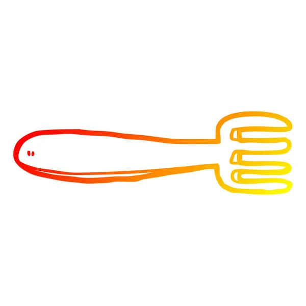 Línea de gradiente caliente dibujo tenedor de dibujos animados — Vector de stock