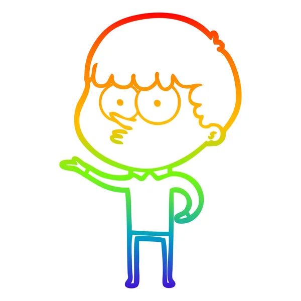 彩虹渐变线绘制卡通好奇的男孩 — 图库矢量图片