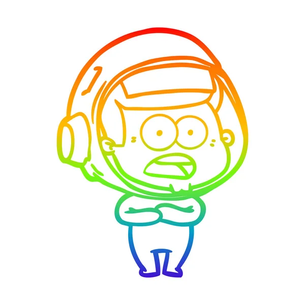 Regenboog gradiënt lijntekening cartoon verrast astronaut — Stockvector