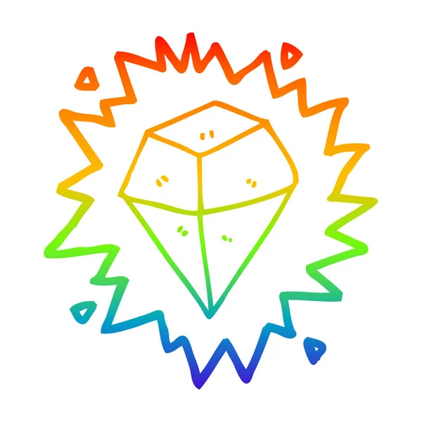 Arco-íris linha gradiente desenho desenhos animados brilhando cristal — Vetor de Stock