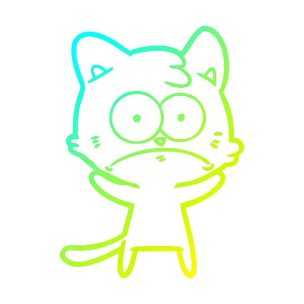 Linea gradiente freddo disegno cartone animato gatto nervoso — Vettoriale Stock