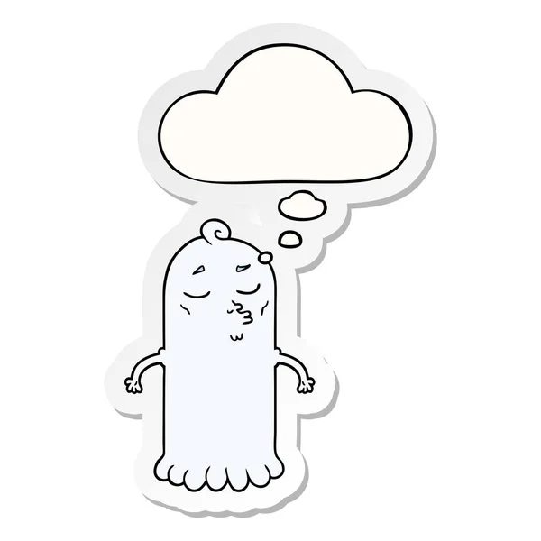Cartoon Ghost en gedachte Bubble als een gedrukte sticker — Stockvector