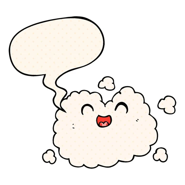 Kreslený šťastný mrak kouře a bublina řeči v komiksovém stylu — Stockový vektor