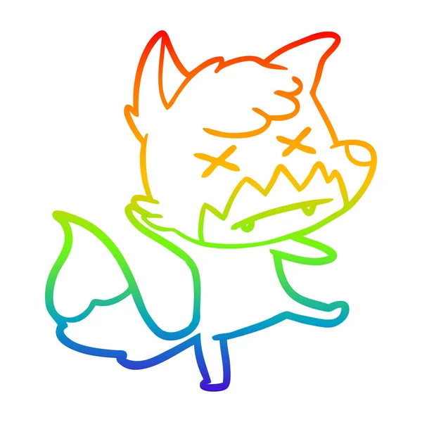 Rainbow gradient linje ritning tecknad Dead Fox — Stock vektor