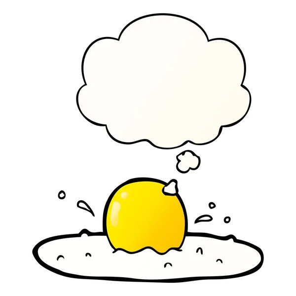 Huevo frito de dibujos animados y burbuja de pensamiento en estilo gradiente suave — Vector de stock