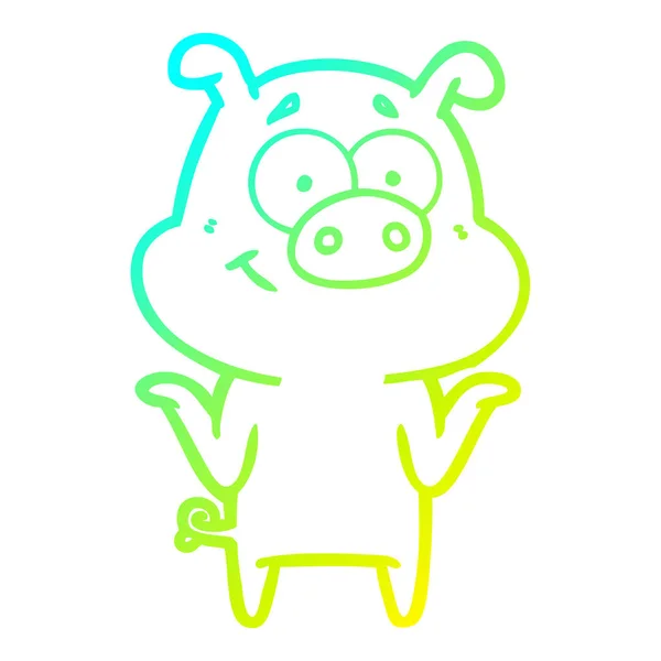 Cold gradient line drawing happy cartoon pig — Stock Vector