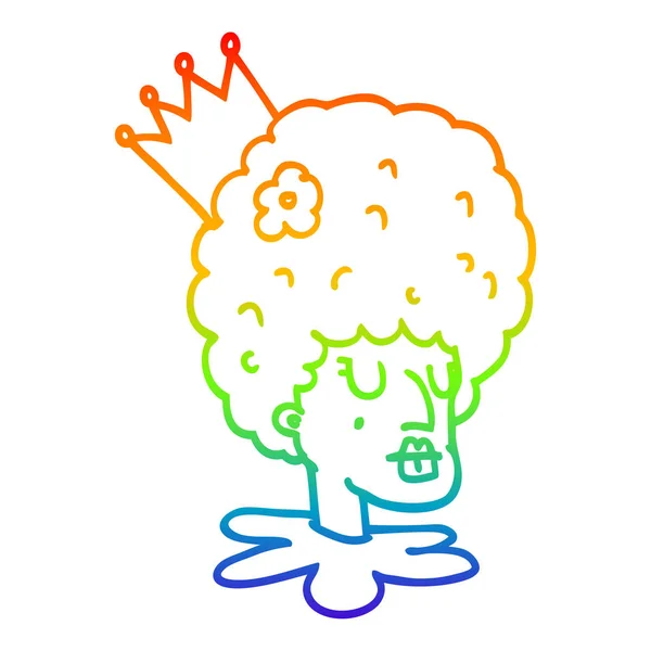 Regenboog gradiënt lijntekening cartoon koningin in make-up en enorme w — Stockvector