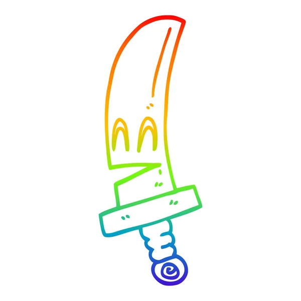Rainbow gradient ligne dessin dessin animé heureux épée magique — Image vectorielle