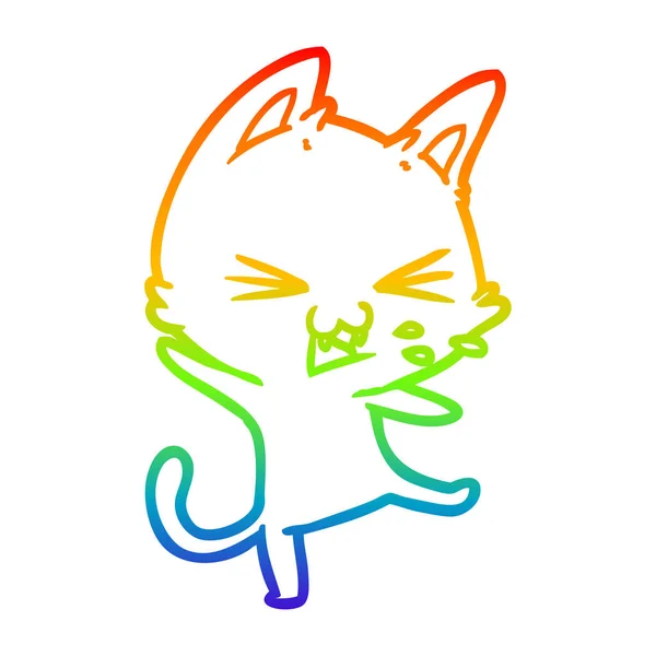 Regenboog gradiënt lijntekening cartoon kat gooien een Tantrum — Stockvector