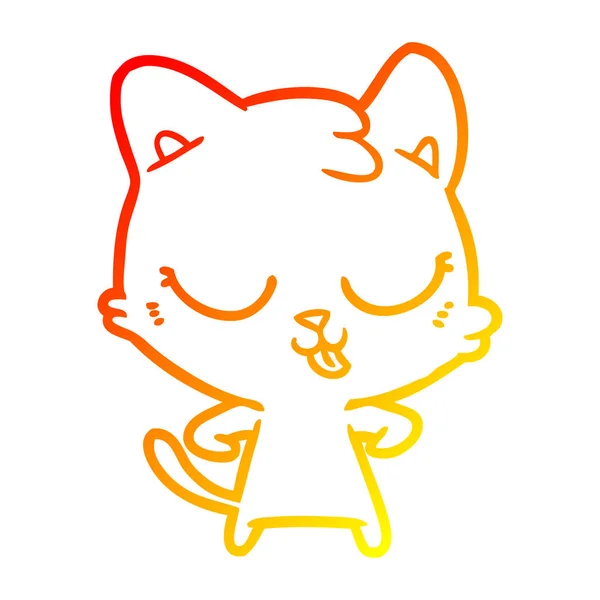 Linha gradiente quente desenho feliz desenho animado gato — Vetor de Stock