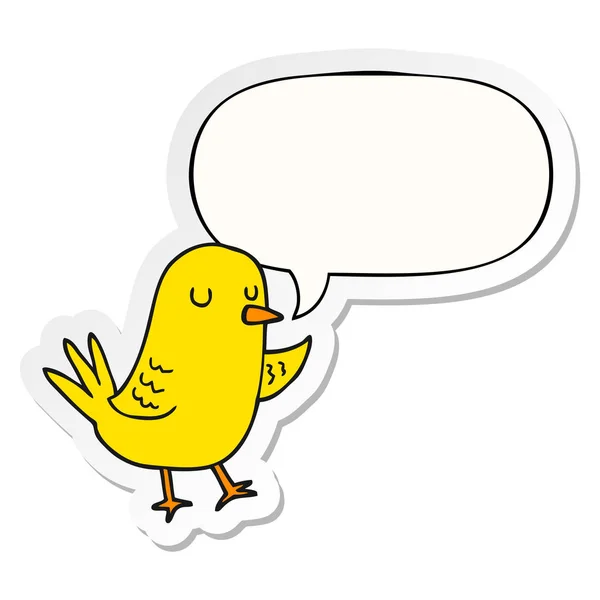 Cartoon vogel en toespraak bubble sticker — Stockvector