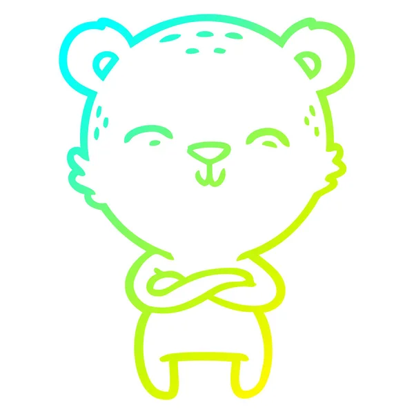 Linha gradiente frio desenho feliz confiante urso dos desenhos animados — Vetor de Stock