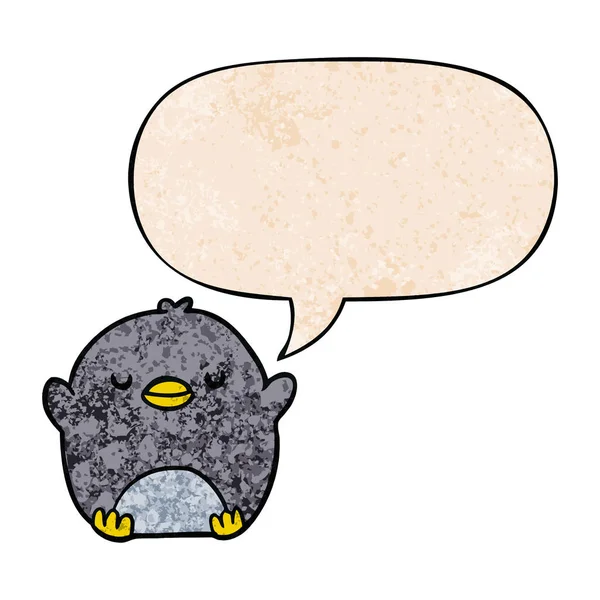 Χαριτωμένο πιγκουίνος καρτούν και φούσκα ομιλίας σε ρετρό στυλ υφής — Διανυσματικό Αρχείο