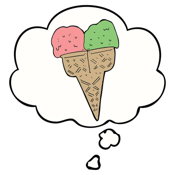 Παγωτό κινουμένων σχεδίων και φούσκα σκέψης — Διανυσματικό Αρχείο