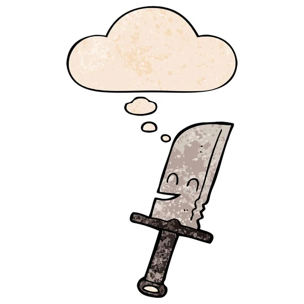 Karikatür bıçak ve grunge doku desen tarzında düşünce balonu — Stok Vektör