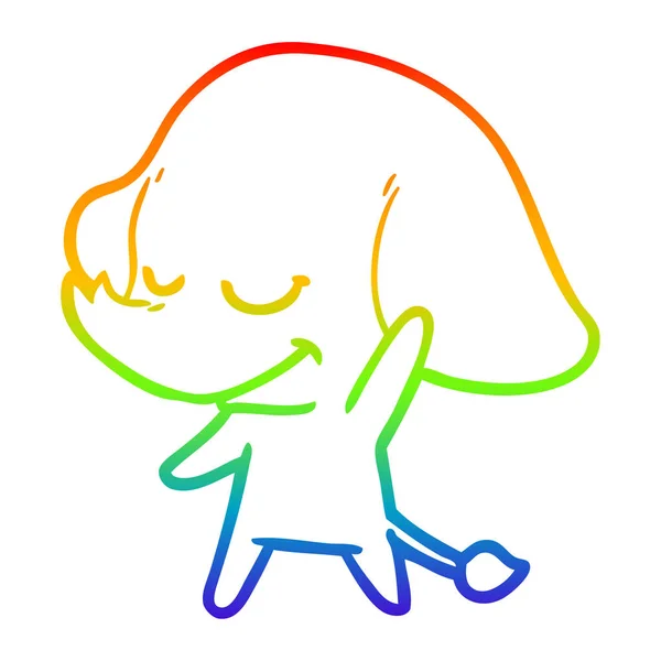 Regenbogen-Gradienten-Linie Zeichnung Karikatur lächelnder Elefant — Stockvektor