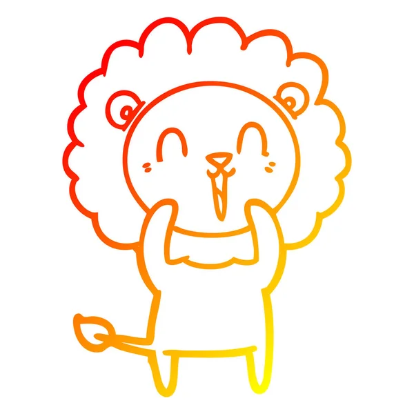 Línea de gradiente caliente dibujo caricatura de león riendo — Vector de stock