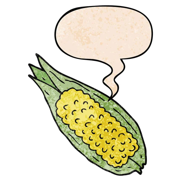 Cartoon corn and speech bubble in retro texture style — Stock Vector
