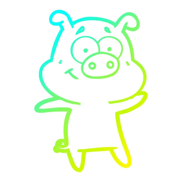 Línea de gradiente frío dibujo feliz cerdo de dibujos animados — Vector de stock