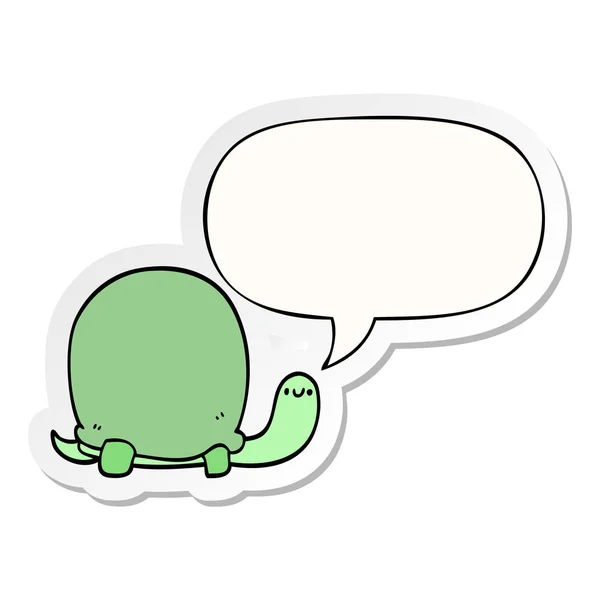 Cute cartoon tortoise and speech bubble sticker — Stock Vector