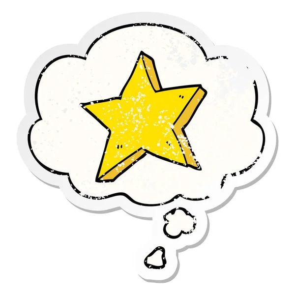 Estrela dos desenhos animados e bolha de pensamento como um adesivo usado angustiado — Vetor de Stock