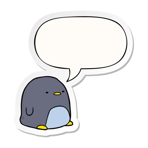 Милий мультяшний пінгвін і мовна бульбашка наклейка — стоковий вектор
