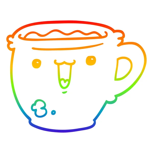 Arco iris gradiente línea dibujo lindo dibujos animados taza de café — Vector de stock