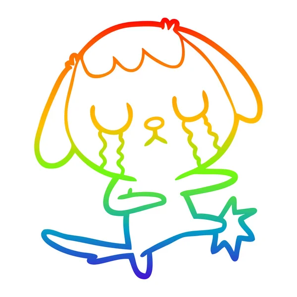 Rainbow gradient ligne dessin mignon dessin animé chien pleurer — Image vectorielle