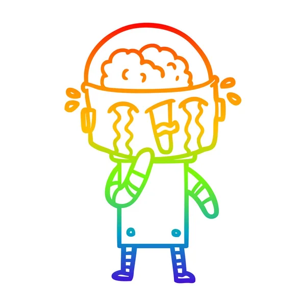 Regenboog gradiënt lijntekening cartoon huilen robot — Stockvector