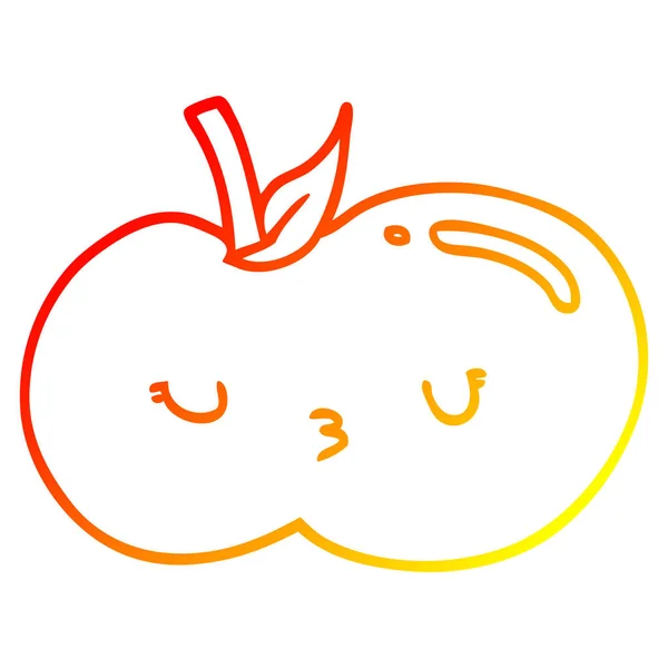 Warm gradient line drawing cartoon cute apple — Stock Vector