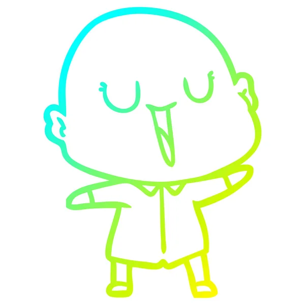 Studená přechodová linie kreslení šťastný kreslený holohlavý muž — Stockový vektor