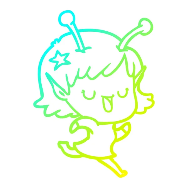 Froid dégradé ligne dessin heureux alien fille dessin animé — Image vectorielle