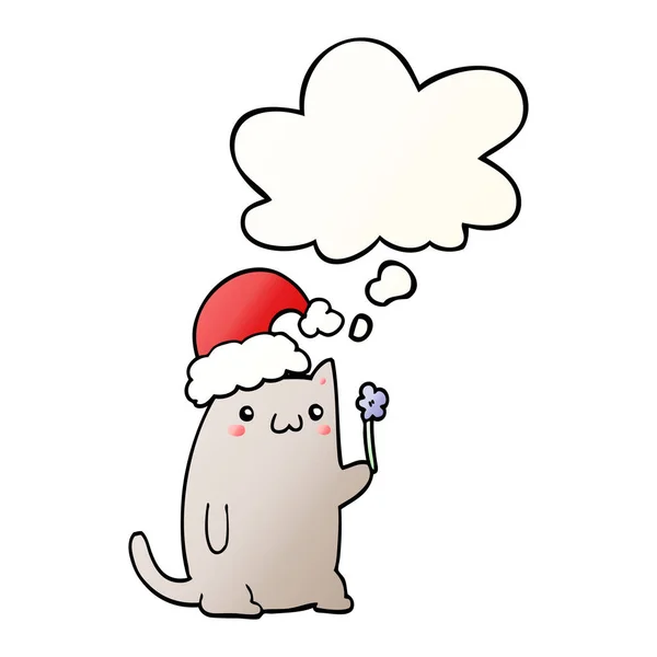 부드러운 그라데이션에 귀여운 만화 크리스마스 고양이와 생각 거품 — 스톡 벡터