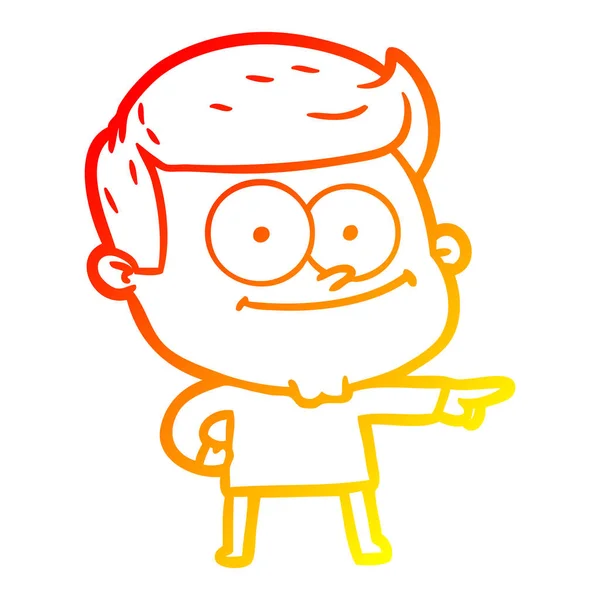 Línea de gradiente caliente dibujo de dibujos animados hombre feliz — Vector de stock