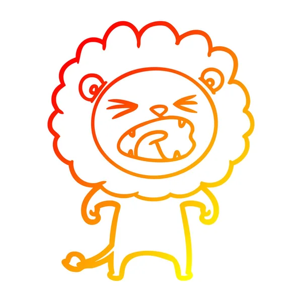 Chaud gradient ligne dessin dessin animé en colère lion — Image vectorielle