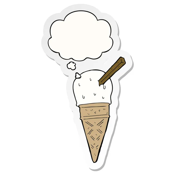 만화 아이스크림과 인쇄 스티커로 생각 거품 — 스톡 벡터