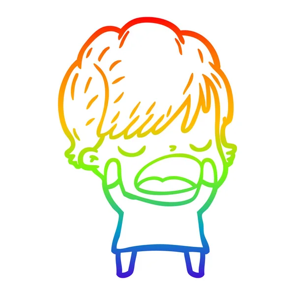 Regenboog gradiënt lijntekening cartoon vrouw praten — Stockvector