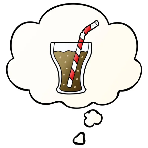 Cartoon-Glas Cola und Gedankenblase im glatten Gradientenstil — Stockvektor
