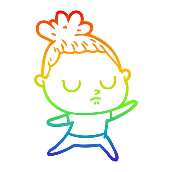 Rainbow gradient ligne dessin dessin animé calme femme — Image vectorielle