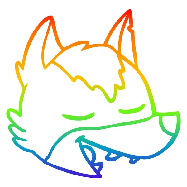Arco iris gradiente línea dibujo dibujos animados lobo cara — Vector de stock