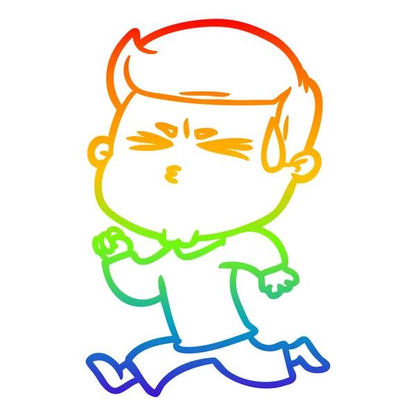 Regenboog gradiënt lijntekening cartoon man zweten — Stockvector