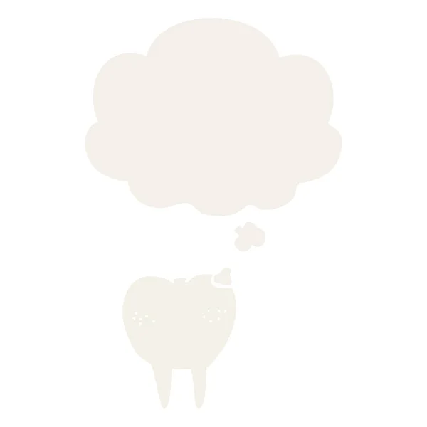 Tecknad tand och tankebubbla i retrostil — Stock vektor