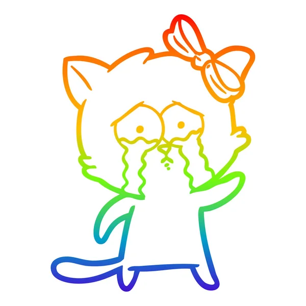 Regenboog gradiënt lijntekening cartoon kat — Stockvector