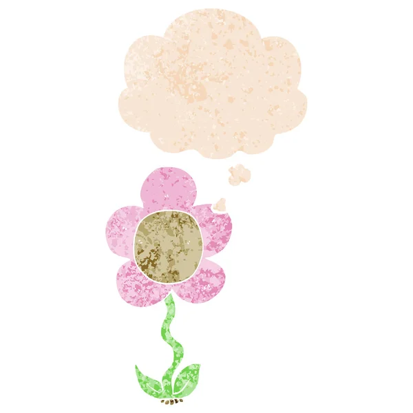 Мультфильм цветок и мыслей пузырь в ретро текстурированный стиль — стоковый вектор